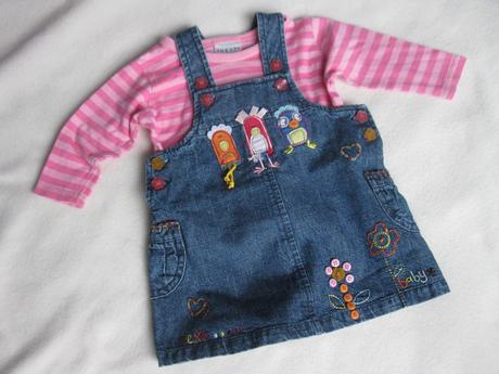 Džínové šaty s ptáčky + triko, next,62