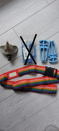 Mix - zvonek na kolo, držák na běžky, pás na kufr,