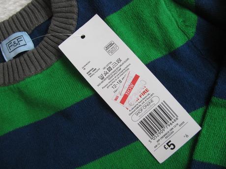 Pruhovaný bavlněný zeleno modrý svetr, f&f,86