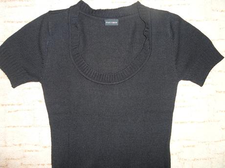 Černé pletené šaty krátký rukáv pásek, 38