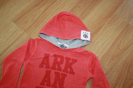 Tričko s kapucí, oranžovo-šedé-nápis, vel. 104, 104