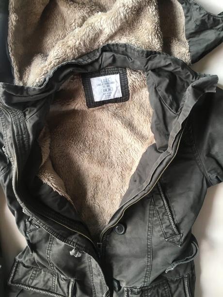 Khaki bunda s vnitřním kožíškem, vel xs/s. logg, h&m,xs