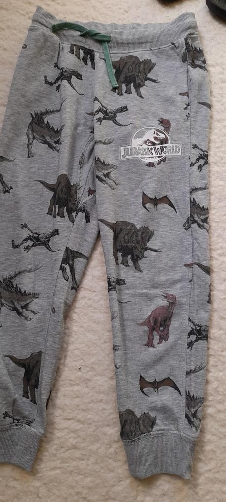 Šedé melírové tepláky jurassic world, h&m,140