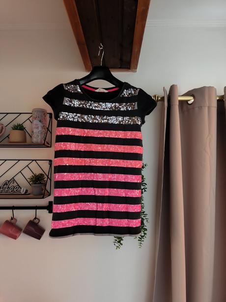 Dlouhé tričko s flitry 170 / xs-m, h&m,170