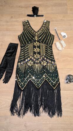 Ka457 flitrové třásňové šaty 20 - léta vel. 42/44, xl