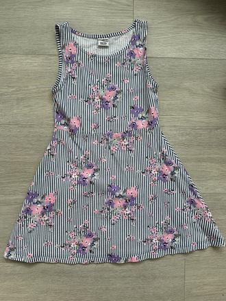 Dívčí pruhované šaty s květinami, vel. 134/140, 134