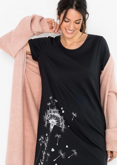 Dámská noční košile pampeliška černá vel. s, bonprix,36 / 38 / s