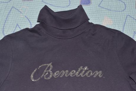 Benetton bavlněné triko, rolák s lesklým nápisem, benetton,140