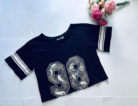 Triko crop top s flitri - v.9/10 let, primark,140