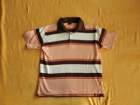 Pruhované červené hnědé bílé polo tričko triko, l