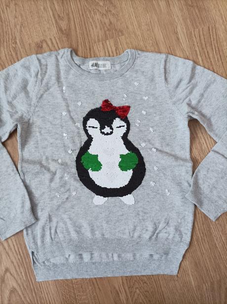 Svetr s tučňákem-flitry h&m vel.122/128, h&m,122