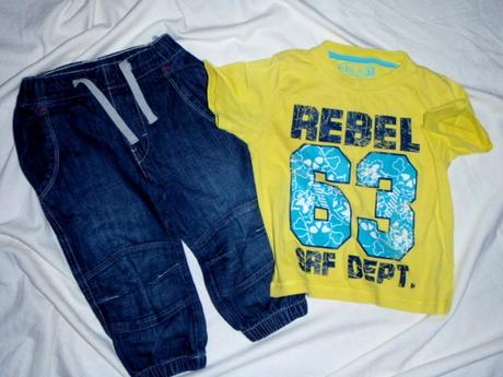 Super komplet riflíků a žlutého trička, h&m,92