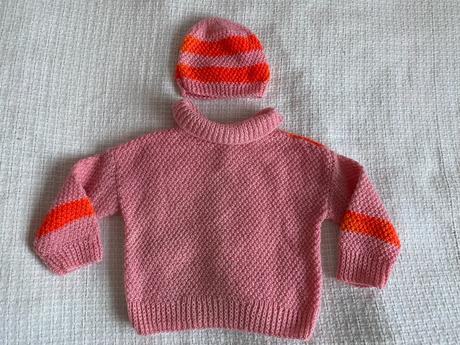 Homemade pletený svetr/svetřík s čepičkou 80/86, 80