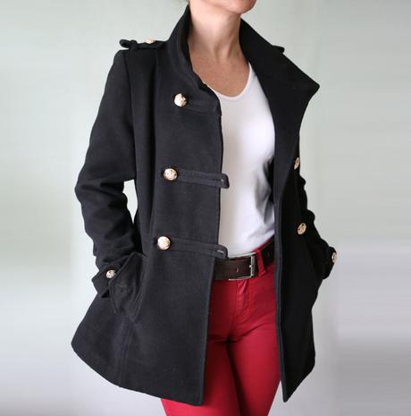 Krátký černý kabát - 70 procent vlna vel.s, s