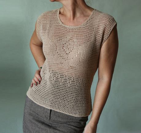 Ručně háčkované síťové tričko, l