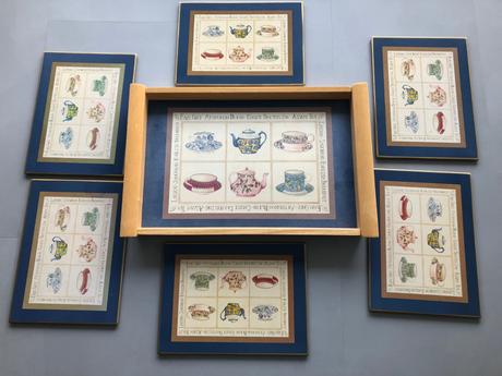 8dílů čaj.souprava tác+prostírání+dóza modráanglie, 