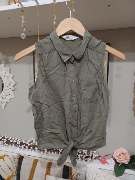 Košilový top croptop s uzlem 152/158, h&m,158