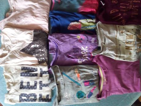 12 x tričko dlouhý rukáv, h&m,134