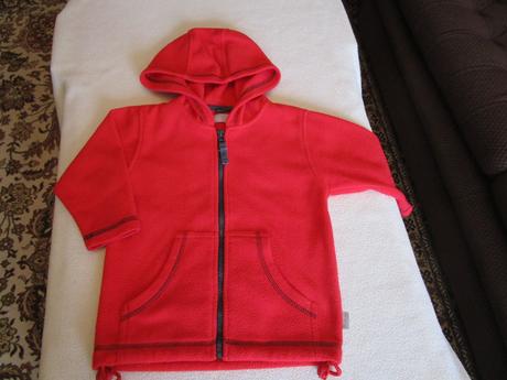 Pěkná červená flaušová bundička s kapucí, v. 92-98, 92