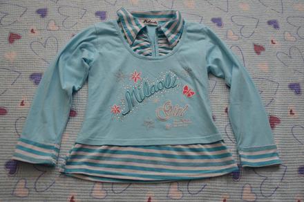 Tyrkysové tričko s límečkem a kamínky, 128