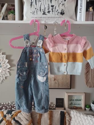 Džíny s laclem + pruhovaný svetr 68/74, next,68