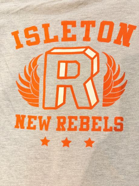 H&m 110/116 tricko sede s oranžovým napisem, h&m,110