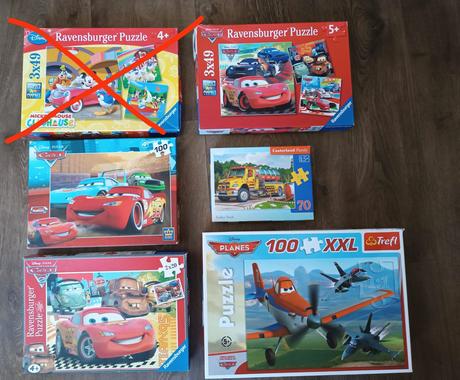 Puzzle 5 ks - auta cars, letadla planes, 4+ a 5+, 