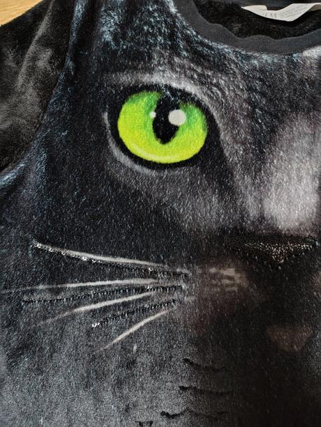 Dívčí plyšová mikina s flitry h&m 158/164 kočka, h&m,158