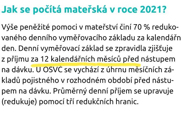 Ze kterých přesně měsíců se počítá mateřská?