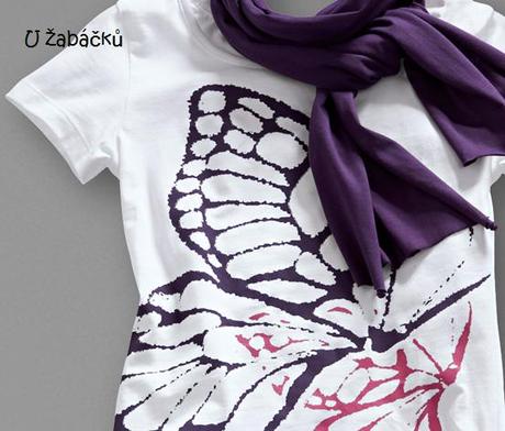 Motýlkové bílé tričko tchibo + šála vel. 110/116, tchibo,110 / 116