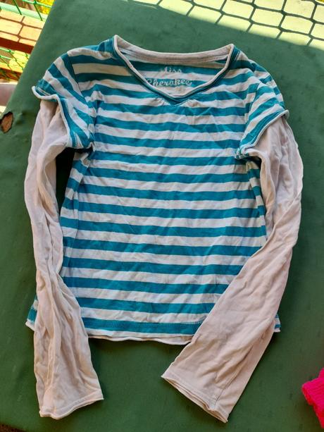 Holčičí pruhované triko dlouhý rukáv modré, 134