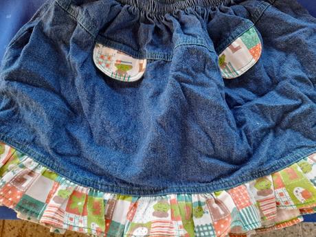 Džínová kolová sukně s obrázky, riflová suknička, 98