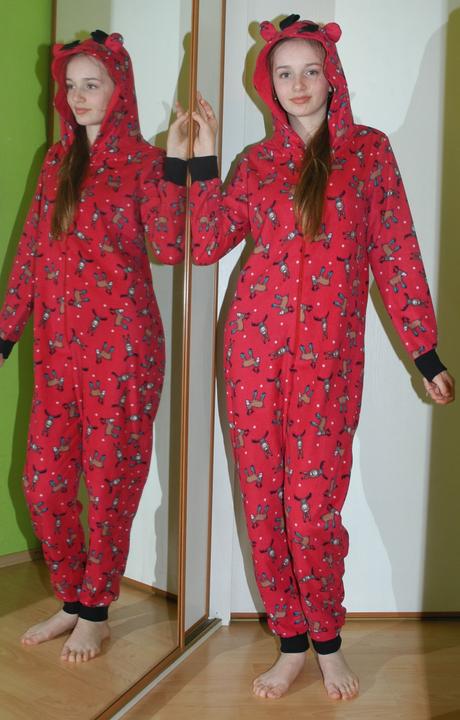 Vánoční slabší fleecový overal se soby dorost, f&f,36