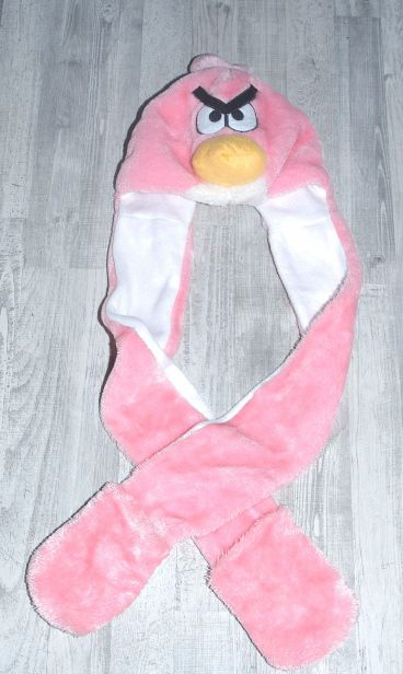 Zimní chlupatá růžová čepice s rukavicemi 2 v 1, 140