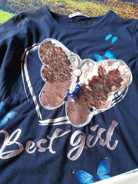 2x tričko s měnícími se flitry modré a bílé, 122