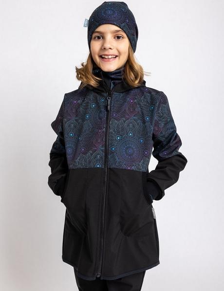 Dívčí softshellový kabát unuo mandala s fleecem, unuo,128 / 134