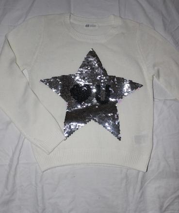Vb168. jemný svetr s flitry hvězou 10-11 let, h&m,146