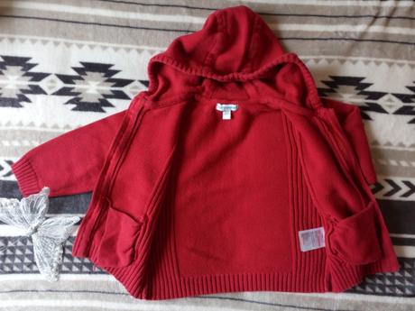 Bavlněný červený svetřík s kapucí, vertbaudet,92