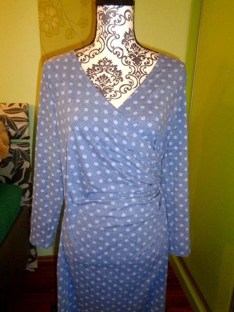 Šedomodré elastické puntíkaté šaty, l