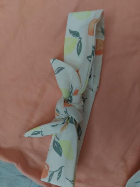 Legíny citrony a pomeranče + top madeira + čelenka, h&m,74