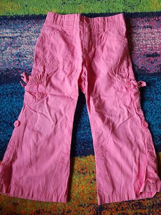 Růžové plátěné kalhoty na holčičku, 92