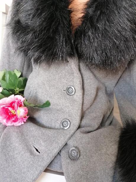 Flaušový kabát s kožešinou, s