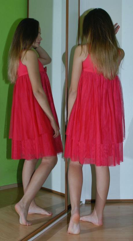 Malinově růžové tylové společenské šaty, vertbaudet,152