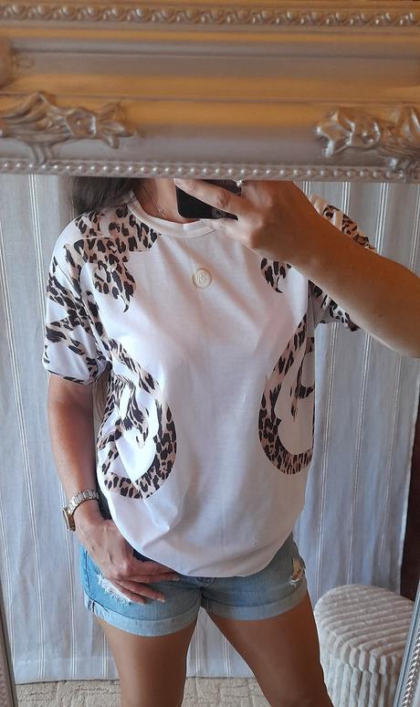 Siksilk pánské bílé tričko s leopardím vzorem, m