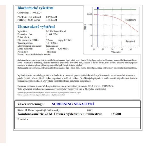 Screening v prvním trimestru. Má miminko chromozomální aberaci nebo ne?