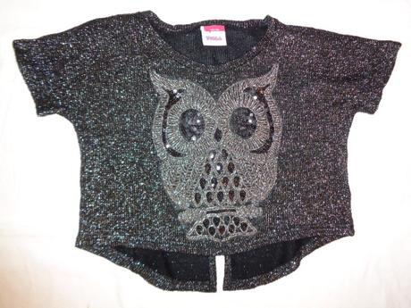 Překrásný černostříbrný top na vrstvení - sovička, 134 / 140