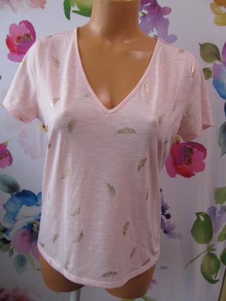 Dámská růžová halenka s potiskem zlatých peříček, s