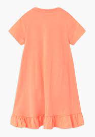 Oranžové bavlněné šaty se zlatým nápisem, 98