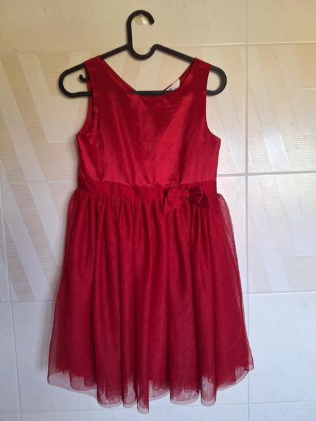 Šaty zn. h&m sváteční, vánoční - červené v. 140, h&m,140