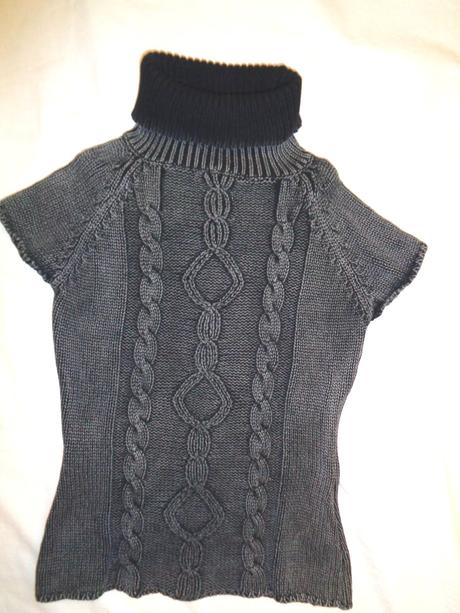 Luxusní šedý copánkový bavlněný svetr, 152